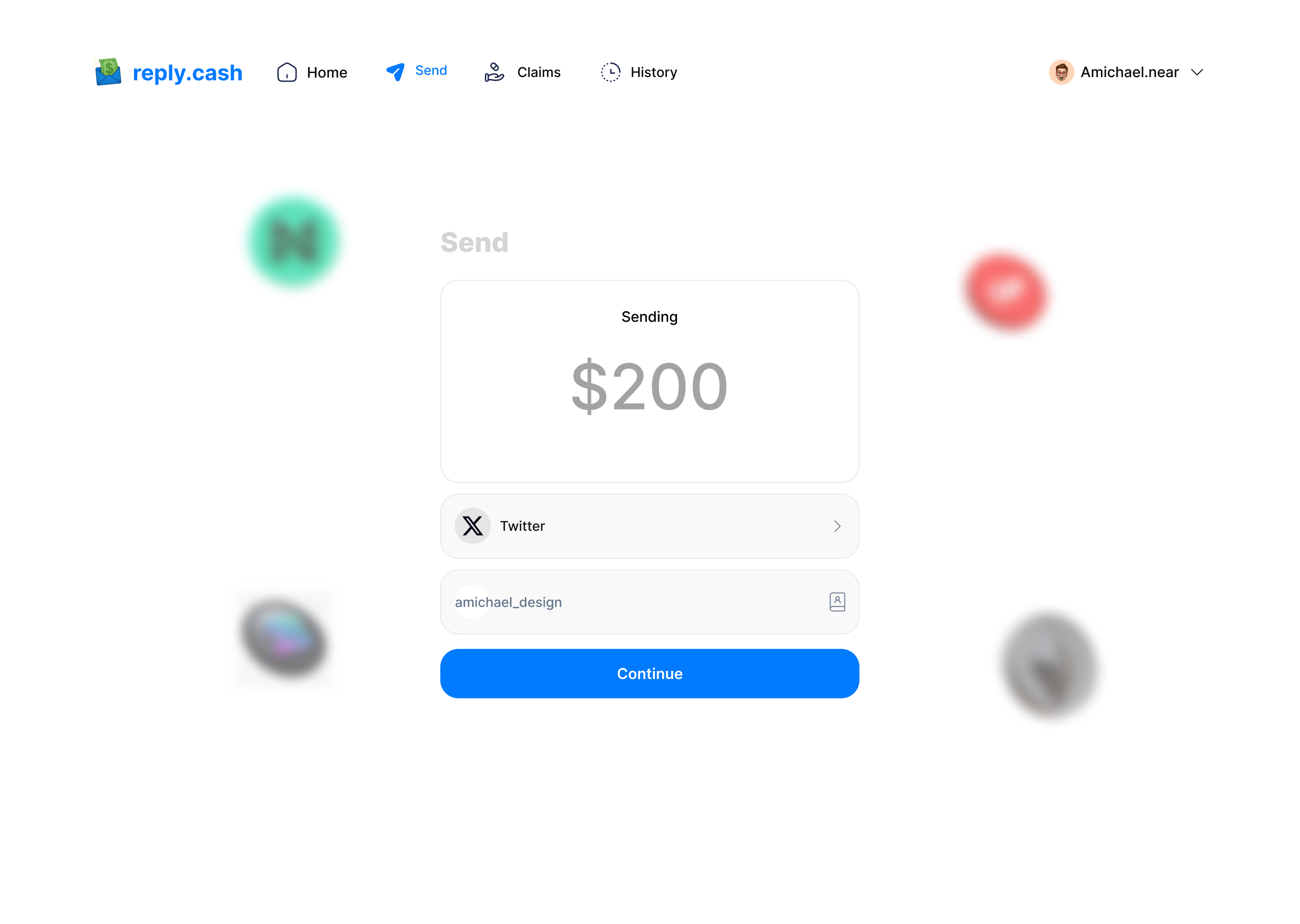 Screenshot showing how to send stablecoins to mobile money accounts using reply.cash interface
